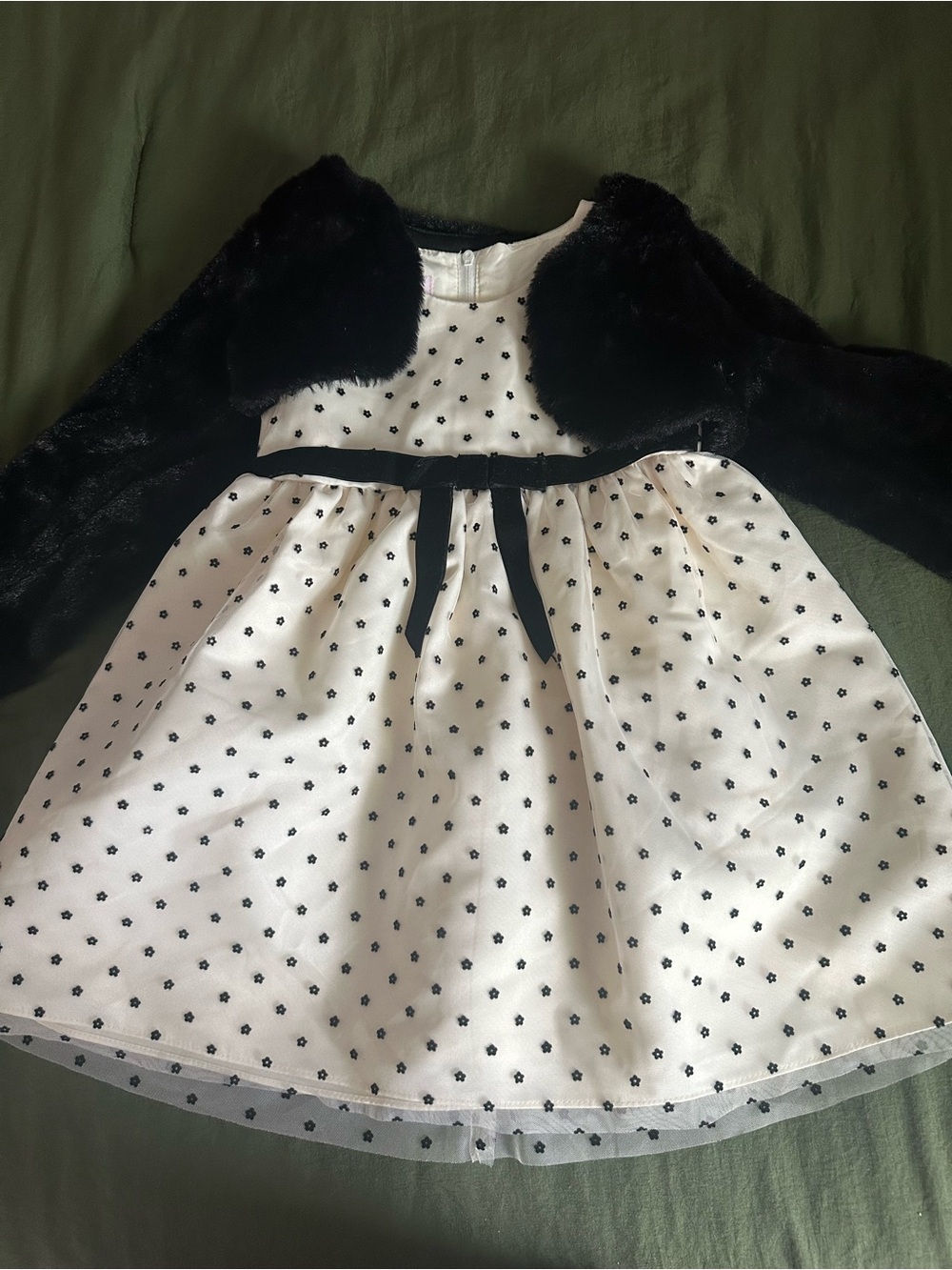Black and White Formal Dress with Faux Fur Shrug